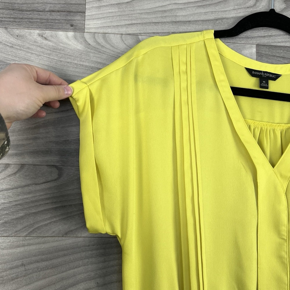 Banana Republic Dress Womens M Yellow Short Sleeve Knee Lenght Bright Tie Waist - Picture 5 of 12